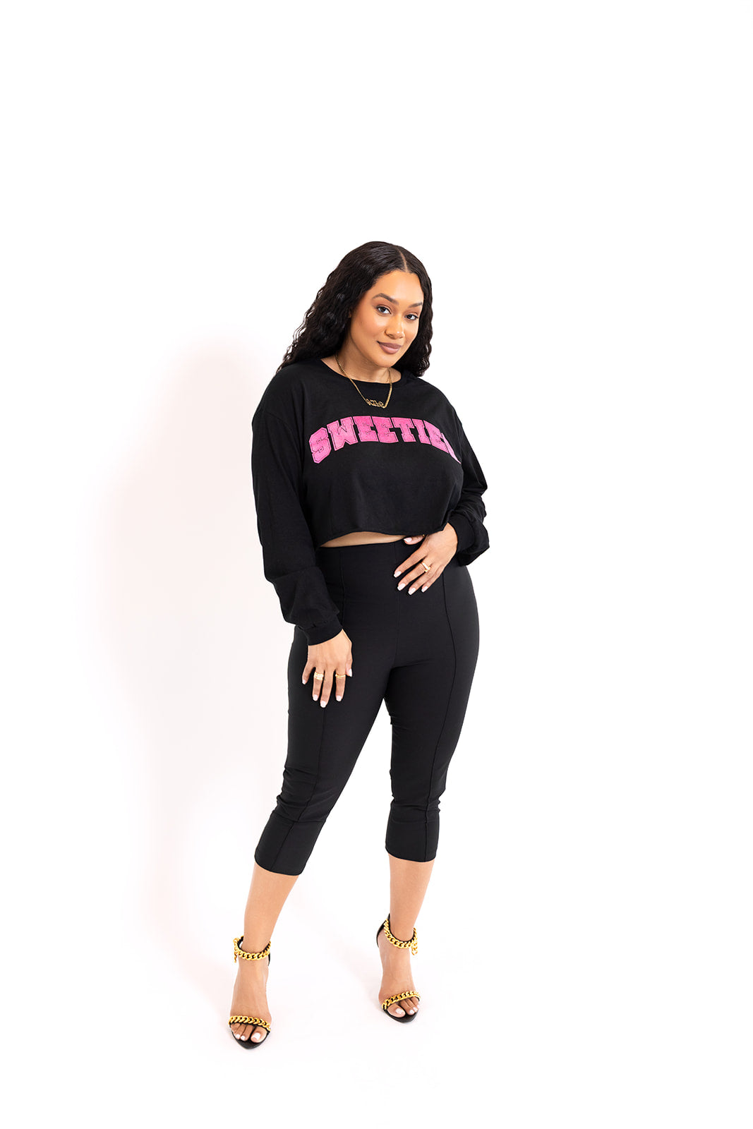 SWEETIES CROPPED LONG SLEEVE BLACK/PINK