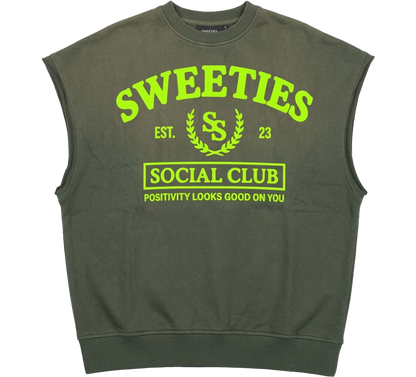Sweeties Social Club Distressed Cutoff Crewneck - Green
