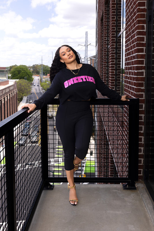 SWEETIES CROPPED LONG SLEEVE BLACK/PINK