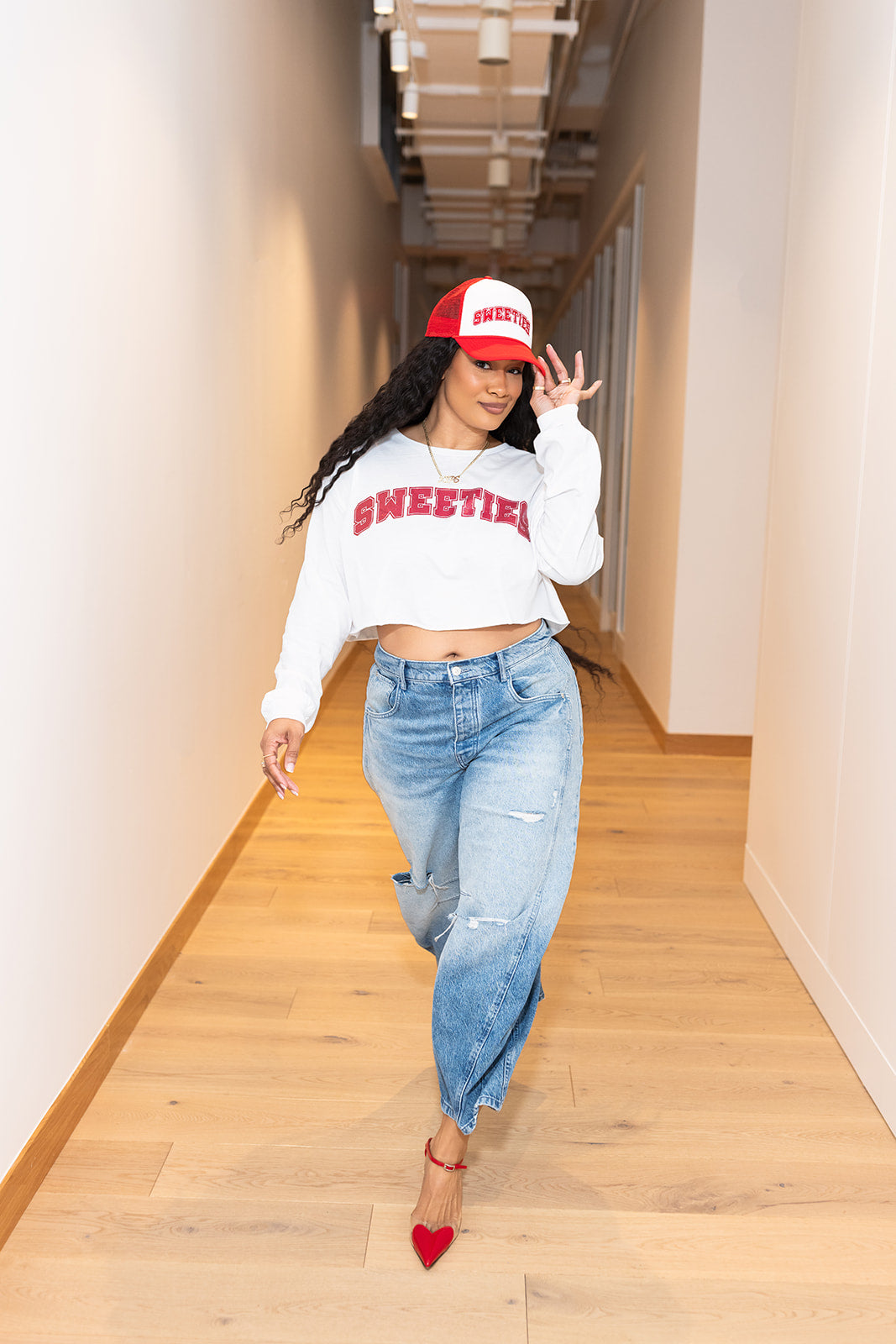 SWEETIES CROPPED LONG SLEEVE WHITE/RED