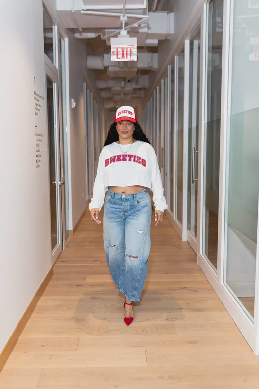 SWEETIES CROPPED LONG SLEEVE WHITE/RED