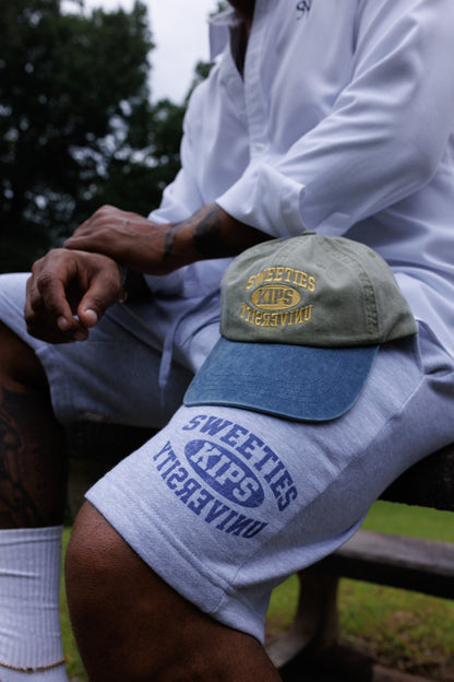 Sweeties University dad hat, khaki with denim brim